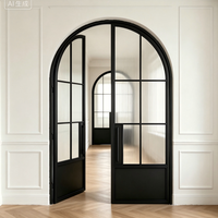 Puerta Francesa Moderna con Marco de Acero Negro, Aislamiento Térmico, Puerta Abatible de Vidrio Templado para Villa, Jardín, Hotel