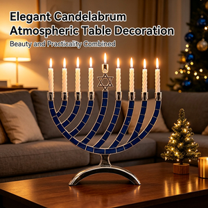 Menorah de Metal Esmaltado Azul, <span class=keywords><strong>Candelabro</strong></span> de <span class=keywords><strong>9</strong></span> <span class=keywords><strong>Brazos</strong></span> para Hanukkah, Decoración Religiosa Moderna para el Hogar - Product Image 2