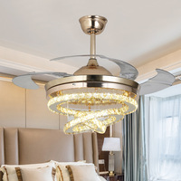 Ventilateur de plafond à pales rétractables en cristal de 42 pouces, dimmable, avec éclairage LED à 6 vitesses et télécommande, 110 V, pour chambre à coucher, installation de projet