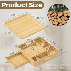 Wooden Sofa <b>Tray</b> With Drawer 4 7 Compartments Rectangle <b>Storage</b> Box For Snacks Desserts Breakfast Hotel Use - Product Image 3
