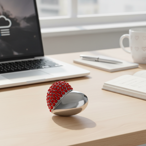 Chiavetta USB a Forma di Cuore in Cristallo 16Gb Design con Strass Rossi - Product Image 3