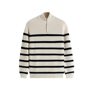 Tùy Chỉnh Bán Buôn Logo OEM Cao Cổ Mùa Đông Đan Jumper Quý Zip Sọc Bông Ngườ<span class=keywords><strong>i</strong></span> Đàn Ông Dệt Kim Áo Thun Của Nam Giớ<span class=keywords><strong>i</strong></span> Dệt Kim Áo Len - Product Image 2