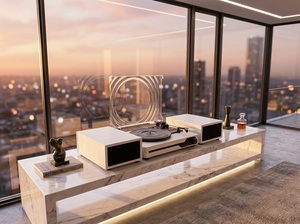 Pièce de décoration esthétique <span class=keywords><strong>blanche</strong></span> pour la maison, <span class=keywords><strong>Bluetooth</strong></span> sans fil avec haut-parleurs externes pour bibliothèque, tourne-disque **lecteur de disques vinyles** - Product Image 3