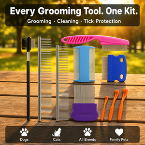 Kit di Toelettatura 10 in 1 per Cani e Gatti con Pettini, Spazzola, Pettine Antipulci e Ganci per la Rimozione di <span class=keywords><strong>Zecche</strong></span> per Ogni Tipo di Pelo, Cura Completa - Product Image 5