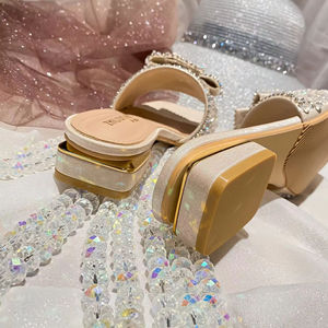 Sandalias de Tacón Alto Stiletto con Correa al Tobillo para Mujer, Diseño Veraniego, Sexy, Color Verde Perenne, Punta Puntiaguda, Bordadas con Cuentas, de Cuero Genuino - Product Image 4