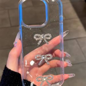 Funda de Teléfono Transparente de Lujo con Brillantina y Lazos de Diamantes de Imitación 3D para iPhone 17/16/15/14/13 Pro Max, Personalizable al por Mayor - Product Image 2