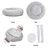 Lit pour chien apaisant en forme de donut, personnalisé, en fausse fourrure, rond, avec rebord surélevé, lavable, confortable, vente en gros OEM ODM, directement de l'usine
