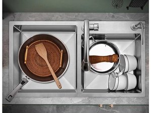 Évier de cuisine double à encastrer en acier inoxydable 304 épaissi pour usage domestique - Product Image 6
