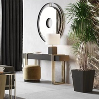 Table d'entrée simple en acier inoxydable, miroir, design de luxe de haute qualité, console en bois