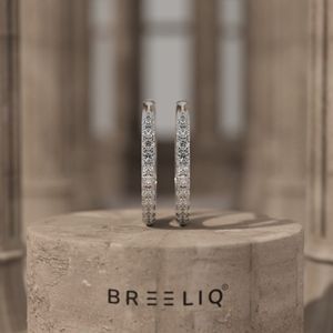 Boucles d'oreilles créoles en or jaune 14 carats, serties de diamants ronds, pavé complet, élégantes, en or massif - Product Image 1