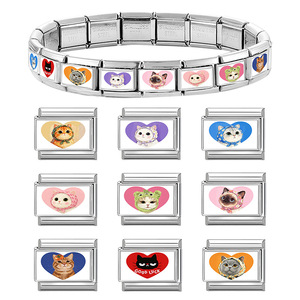 Accessoires de bijoux pour bracelet à breloques modulables DIY en acier inoxydable, motif chat, éléments animaliers italiens tendance - Product Image 5