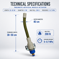 Actionneur musculaire artificiel pneumatique, longueur 30-50 cm, force de traction 200 N, rapport de contraction 25 %, pour la robotique bionique et les exosquelettes