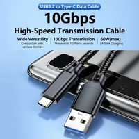 Cable de Carga Rápida PD de 60W USB-A a Tipo-C USB3.2 10Gbps, Cable de Datos de Alta Velocidad con Trenzado de Nailon de 0.2m-3m, Venta al Por Mayor