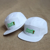 Casquettes de camping décontractées unisexes en polyester à 5 panneaux avec logo personnalisé en caoutchouc et visière plate blanche – Design populaire