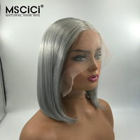 Perruque Courte Bob Grise Argentée en Cheveux Humains Bruts Vietnamiens Lisses, Dentelle HD Frontale Sans Colle Pré-Plumée, Perruques Bob Grises en Cheveux Humains