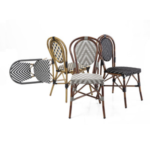 Chaise de bistrot tissée légère de style <span class=keywords><strong>parisien</strong></span> moderne - Fauteuil de <span class=keywords><strong>restaurant</strong></span> à carreaux bleus et blancs pour hôtel, appartement et terrasse - Product Image 6