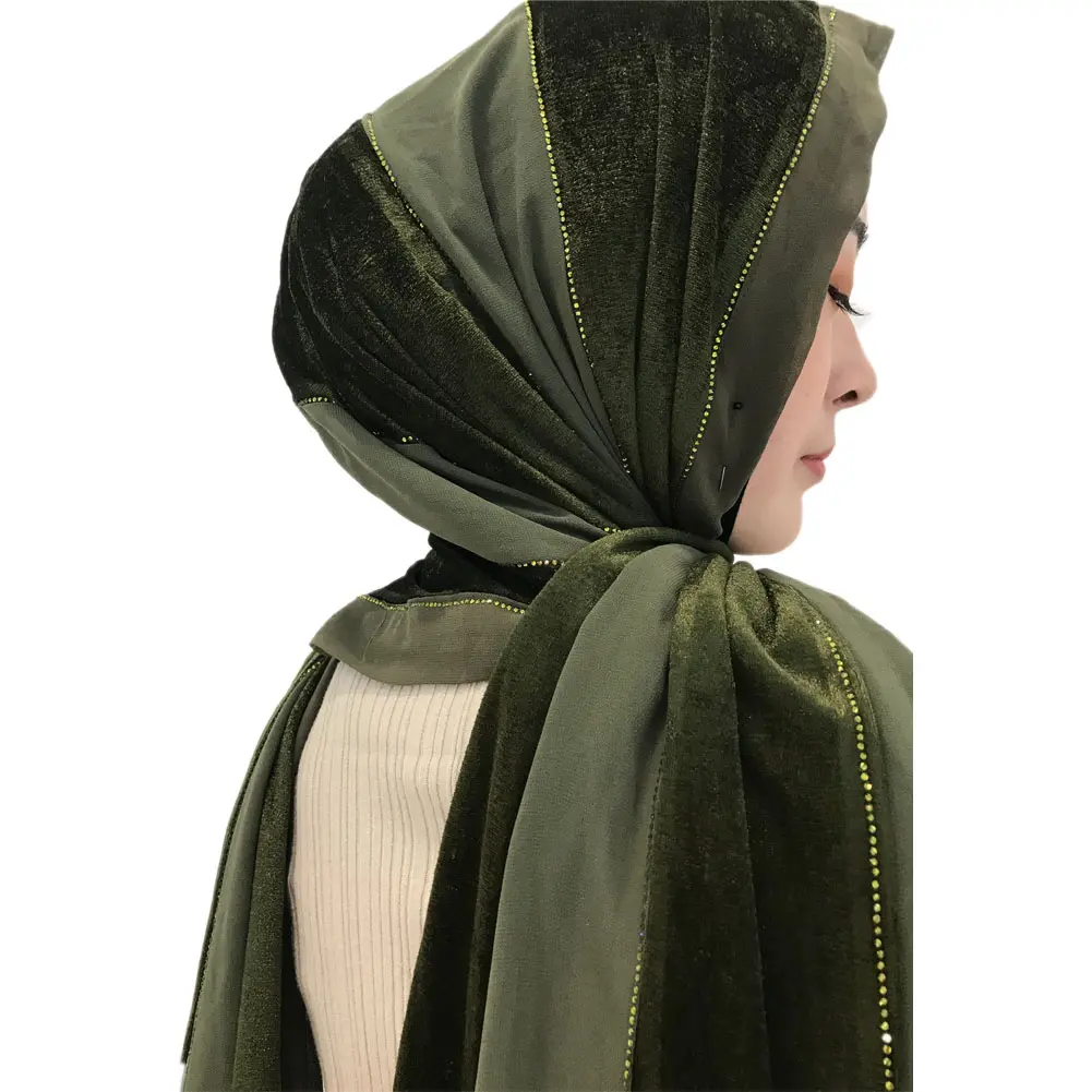 Écharpe Hijab en mousseline de soie, couleur velours uni, avec strass, châle, enveloppant pour les femmes musulmanes, doux, nouveau Style, livraison gratuite, 2020