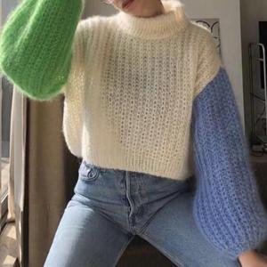 Maglioni Donna di Tendenza, Top Sexy Blu e Verde a Maniche Lunghe, Maglione Casual Autunnale in <span class=keywords><strong>Maglia</strong></span> per Ragazze Giovani - Product Image 1