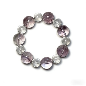 Pulsera de amatista boliviana rara de 14 mm con cuarzo transparente de 10 mm, joyería de piedras preciosas de 17 cm, 38,5 g, cristal morado oscuro, regalo para mujer - Product Image 1