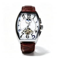 Montre mécanique automatique tonneau pour homme, bracelet en cuir, phase de lune, étanche, squelette, montre-bracelet pour homme d'affaires