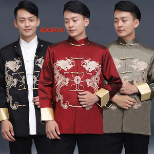ชุดสูทผู้ชายสไตล์ถัง สำหรับฤดูใบไม้ผลิและฤดูใบไม้ร่วง เสื้อคลุมแขนยาว ลายปักมังกรแบบดั้งเดิมสไตล์จีนโบราณ - Product Image 1