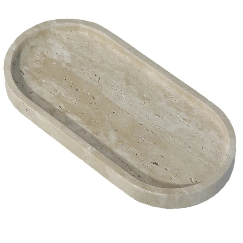 Stone kocc Marke 25x12x2cm Travertin Steins chnitzerei Oval Diverses Tablett Kleine natürliche Marmor Tablett Ornamente Catch all Lagerung
