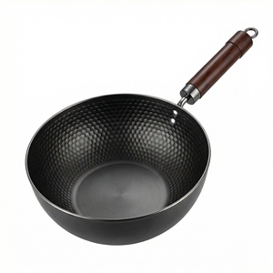 Wok en fonte moulé d'une seule pièce, martelé, antiadhésif, avec anneau anti-graisse, facile à nettoyer, couvercle en verre trempé et base en fonte, <span class=keywords><strong>pour</strong></span> la maison - Product Image 1