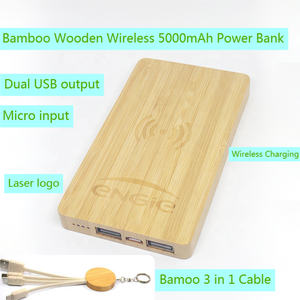 Banco de energía de bambú ecológico FSC <span class=keywords><strong>2023</strong></span>, superdelgado, USB Dual, inalámbrico, 5000mAh, para teléfono móvil - Product Image 5