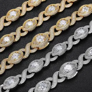 Hip Hop-Schmuck 15 MM Gold gefüllt Diamant Unendlichkeitsknopf-Armband Halskette-Set Eiskopf CZ Augen Unendlichkeits-Cuba-Halsband