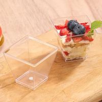 Récipient de service en plastique PS de 2oz, carré élégant, parfait, présentoir de mousse au yaourt avec couvercle
