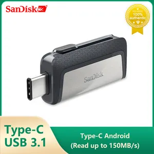 سانديسك محرك فلاش USB فائقة المزدوج USB3.1 محرك USB نوع-C فلاشة على هيئة قلم عصا 150 متر/الثانية 64GB 128GB 256GB للهواتف الذكية وتغ