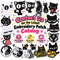 Lot de patchs en gros pour vêtements, motif chat noir et blanc, visage de chaton, motif 'Miau', à coudre ou thermocollants, pour vestes, sacs, décoration DIY, patchs de créateur