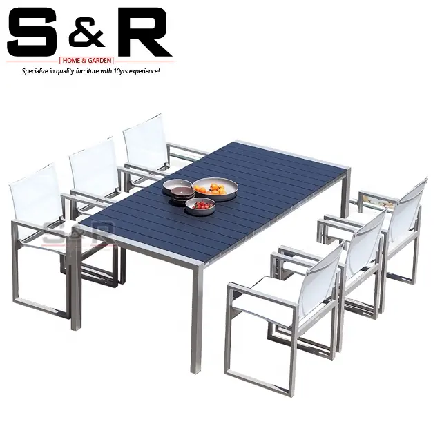 Modernes Esstischset aus Aluminium mit 6 Stühlen Gartenfurniture Importmöbel Komplettsatz Tische und Stühle SR-CZ1122