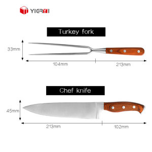 Juego de cuchillos de tenedor con mango de madera <span class=keywords><strong>para</strong></span> barbacoa Juego de cuchillos de tallado de tenedor de acero inoxidable de 8 pulgadas <span class=keywords><strong>para</strong></span> asado de pavo o jamón - Product Image 6