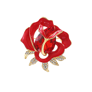Broches de Flores de Rosa Roja Brillante Weiman, Broches de Diseñador Personalizados de Aleación Chapada en Oro con Cristales de Estrás para Mujer - Product Image 1