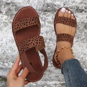 Women Leopard Print Flat <b>Sandals</b> Two Wide Straps <b>Elastic</b> Ankle Strap Open Toe Summer Casual Daily Beach Footwear - Product Image 4