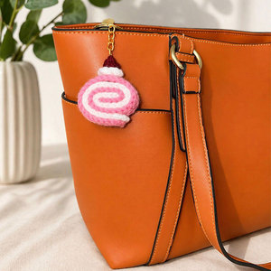 Cute swiss Roll Keychain Oval Shape Woven Pattern Multicolor Design Swiss Roll <b>Key</b> Ring Hand Made Hot Sale Crochet Roll Keyring - Product Image 3