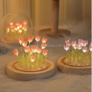 Hot Sale Romantic Bedroom Decor LED Tulip Lamp Handmade Gift Tulip Table Lamp Glass Dome Simulation Flower Tulip Night Light