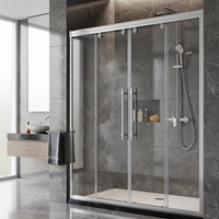 Cabine de douche coulissante bipartite à ouverture centrale avec verre trempé de 8 mm, double joint d'étanchéité et rail inférieur en aluminium encadré