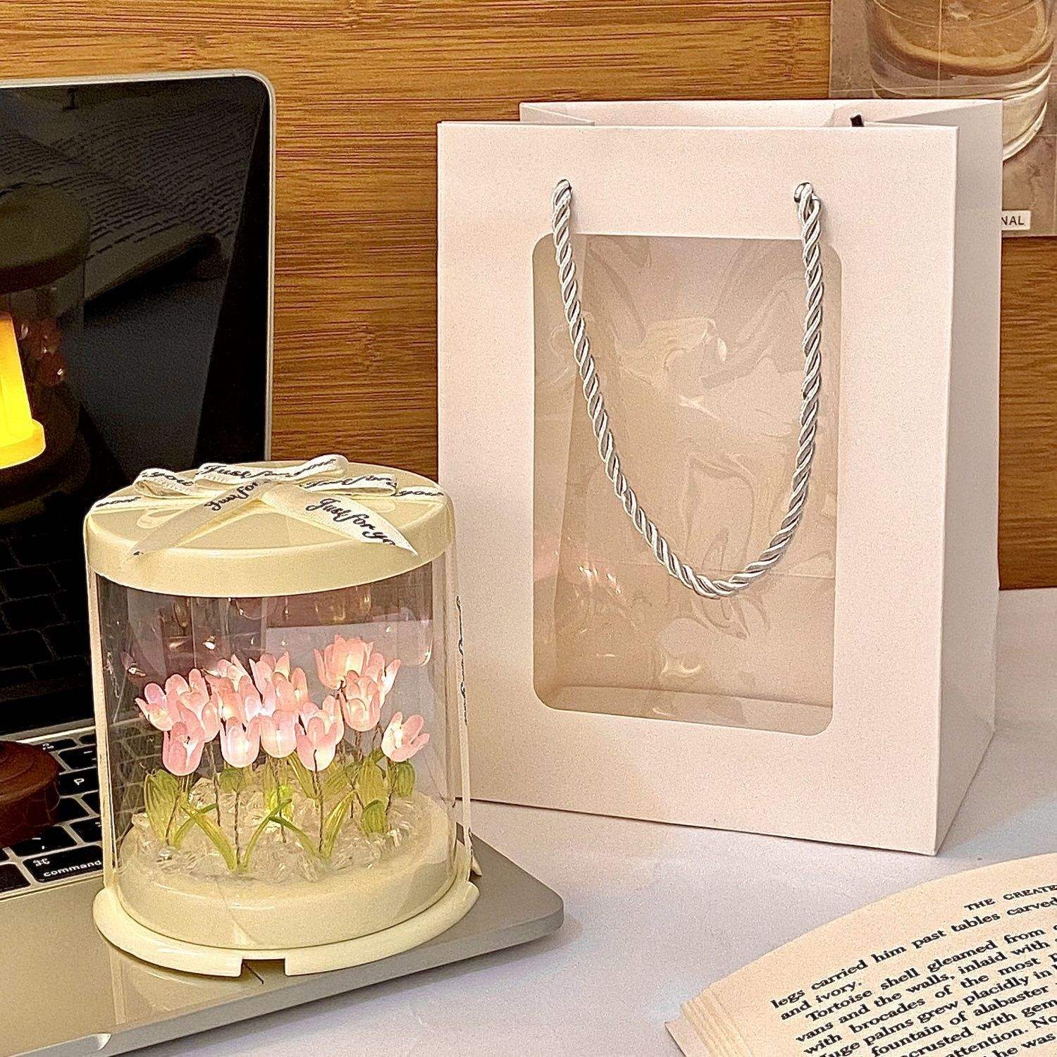 19 pétales de gelée rose + boîte à gâteau + sac à fenêtre