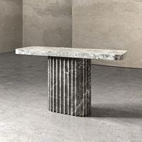 Console en marbre massif Dream Home avec base cylindrique rainurée, console de hall en pierre unique pour décoration résidentielle haut de gamme