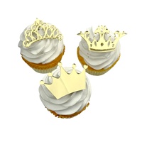 6-teiliges Set Spiegel-Gold Acryl-Krone Geburtstags-Cupcake-Topper Wiederverwendbare Kuchendekoration