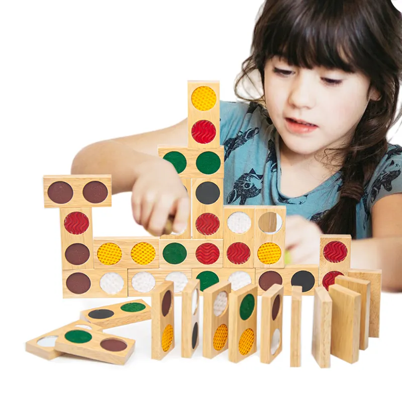 도매 하이 퀄리티 조기 교육 장난감 도미노 감각 장난감 게임 세트 나무 도미노 아이들을위한
