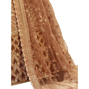 Tenue de mariage exceptionnelle en soie flammée Lehenga Choli en marron brodé pour les mariées - Product Image 1