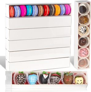 Boîtes en papier longues pour fraises enrobées de chocolat avec fenêtre transparente pour macarons, chocolats, truffes, biscuits, bombes au cacao, boules de gâteau - Product Image 1