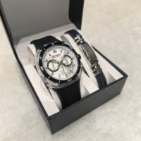 Curren 8502 Nouveau Coffret Cadeau pour Hommes, Montres à Quartz Résistantes à l'Eau avec Bracelet en Silicone, Montre et Bracelet en Silicone, Montre avec Boîte 2 Pièces