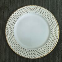 Assiettes de présentation rondes en plastique PP blanc brillant de 13 pouces, classiques et décoratives, pour Pâques, mariages, fêtes et événements de restauration dans les hôtels