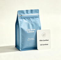 Sachet d'emballage à fond carré imprimé en héliogravure, scellé sur huit côtés, avec fermeture éclair et valve de dégazage, résistant à l'humidité, pour café infusé à froid