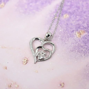 Collana da Donna con Ciondolo a Cuore e Zampa di Gatto, Design a Doppio Cuore, Catena Scintillante per Clavicola, Gioielli alla Moda - Product Image 2