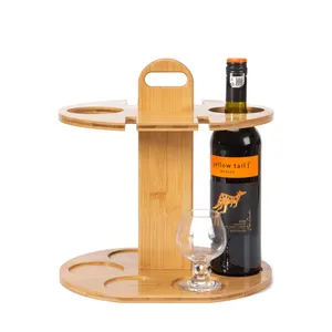 竹ワインの収納とディスプレイラックは2本のボトルと4本のグラスを収納できますワインラックカウンタートップワイン愛好家の装飾のための最高の贈り物
